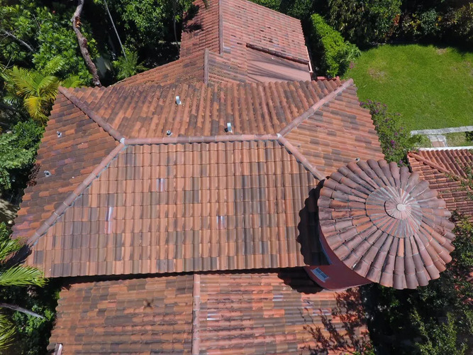 overhead view of a Spanish tile roof